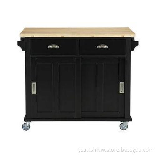 Solid Rubber Wood Black Spoon / Bowl Storage Cart For Kitch